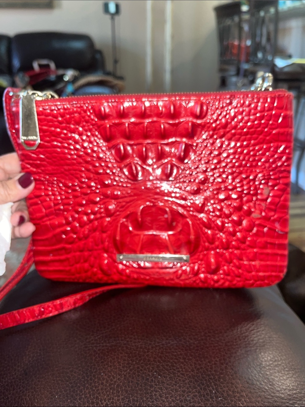 EUC Authentic Brahmin Lorelei Croc Embossed Leather Crossbody